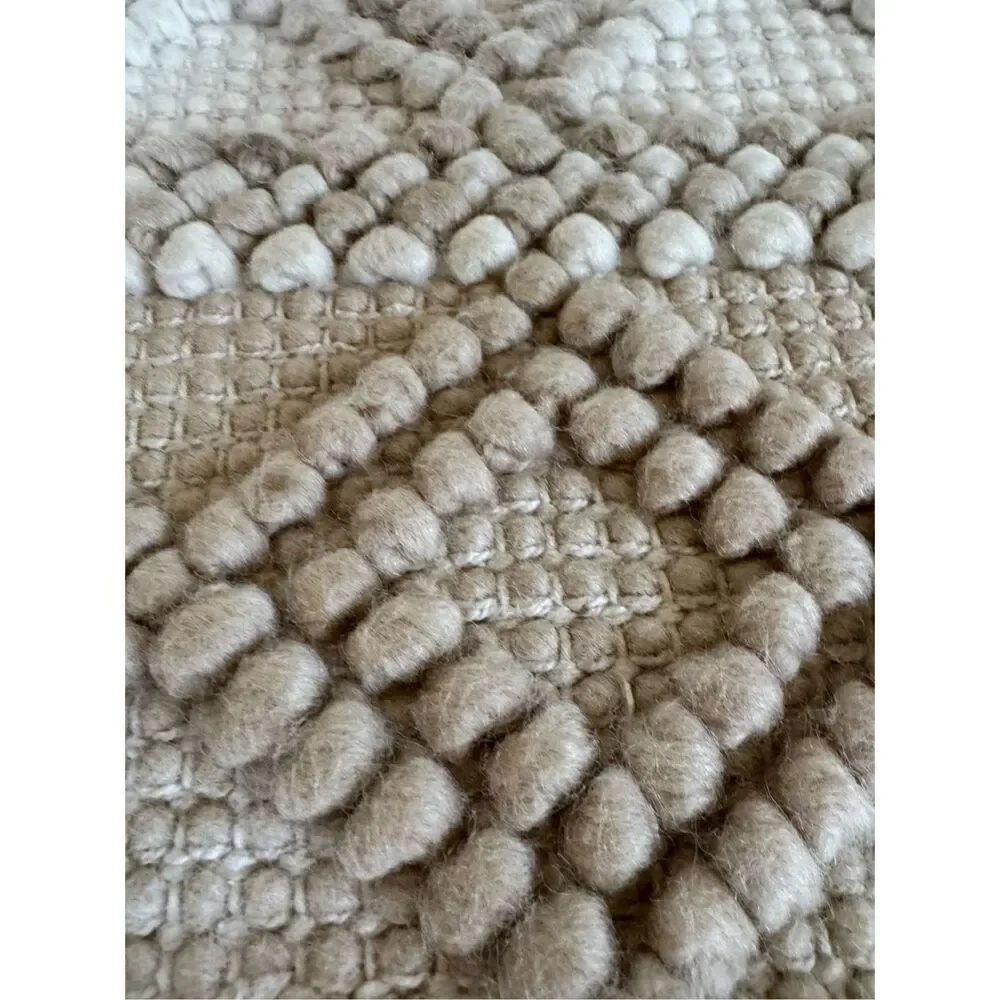 Boho cream textured entry way rug pin pom diamond tight woven geometric mat